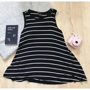 Aiden Y Sz S Black White Striped Jersey Knit Swing Tank Dress Babydoll Nautical